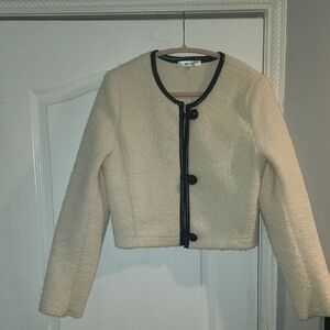 Cream Textured Jacket with Black Trim